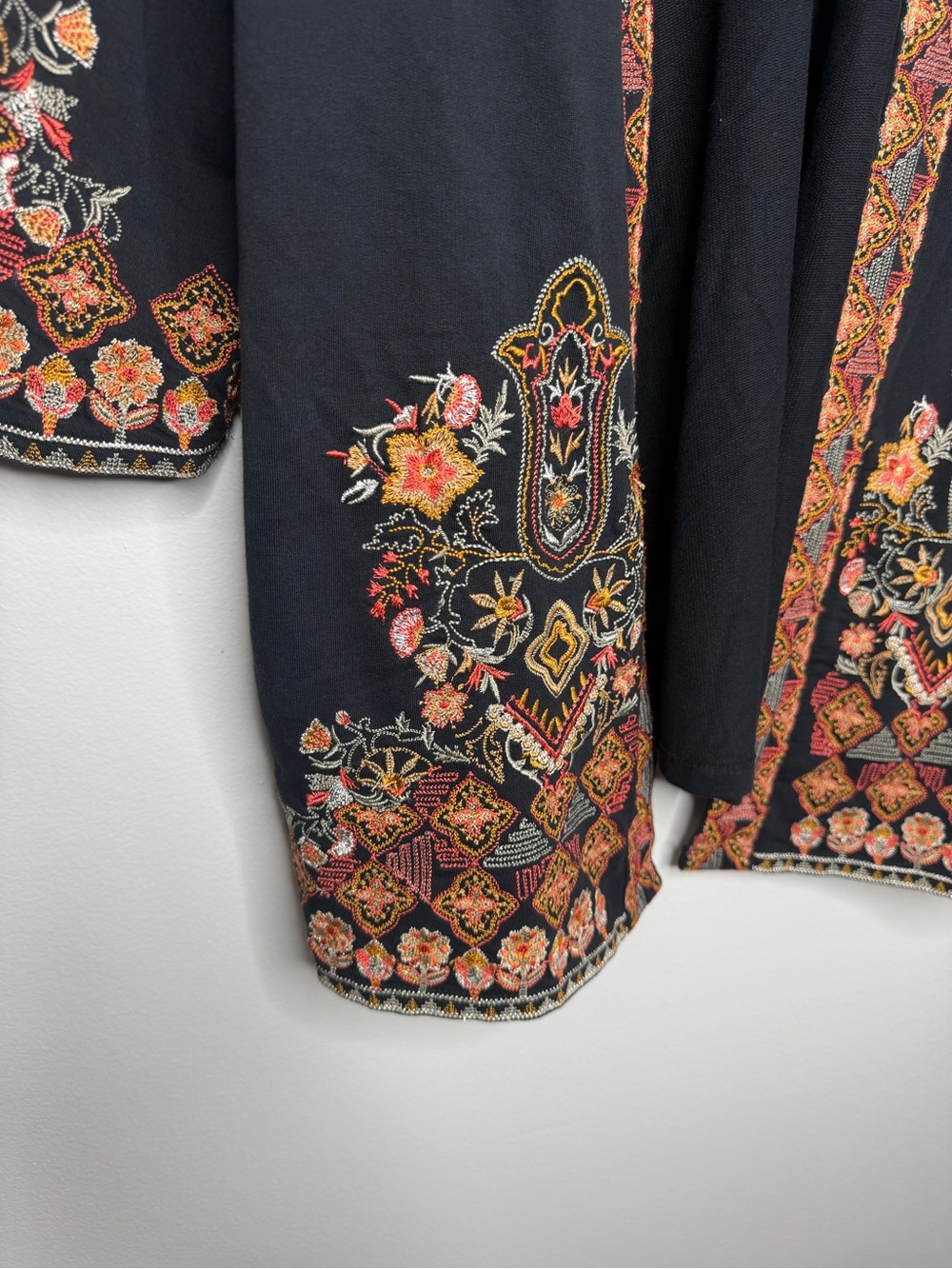 Soft Surroundings Black Embroidered Multicolor Kimono Open Cardigan 1X Boho - Picture 8 of 10